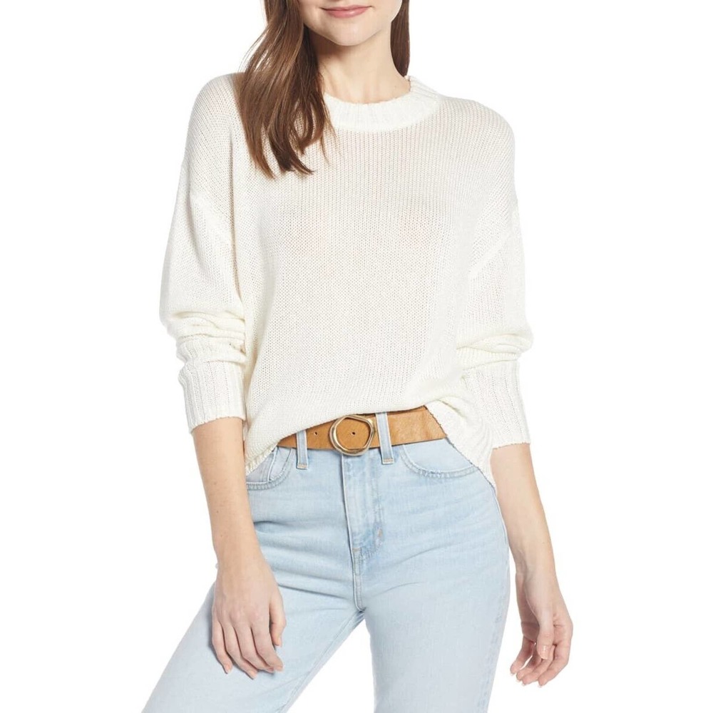 Something Navy Pink Scoop Crew Neck Lightweight Knit Pullover‎ Sweater